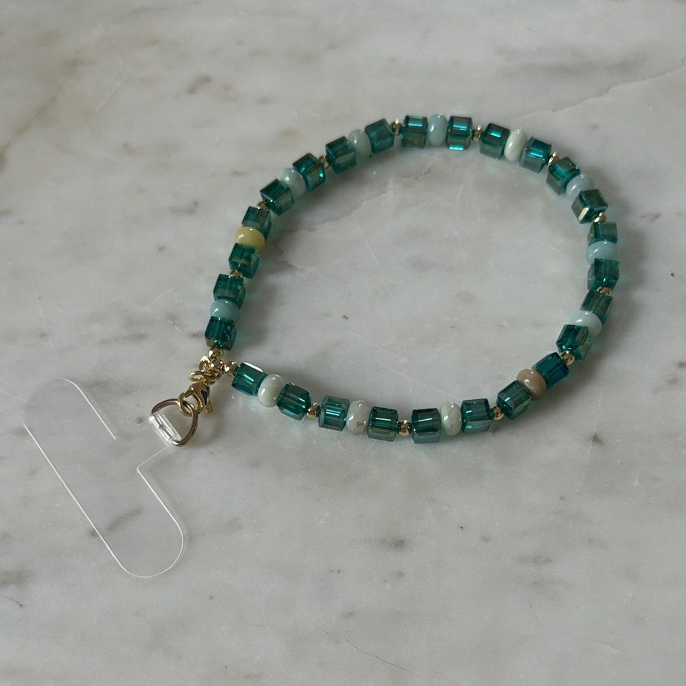 Emerald green beaded phone wristlet charm